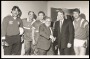 Image of : Photograph - Sid McGuinness, Supporters' Club Chairman with Neville Southall, Terry Darracott, Colin Harvey, Howard Kendall and Kevin Ratcliffe